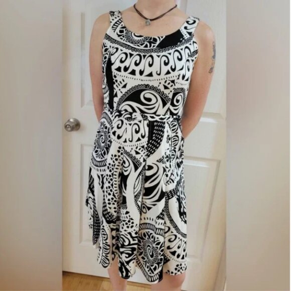 AGB Dresses & Skirts - 2 for $20 ⚜️ ABG Black & White Abstract Belted A Line MIDI Dress Size 6